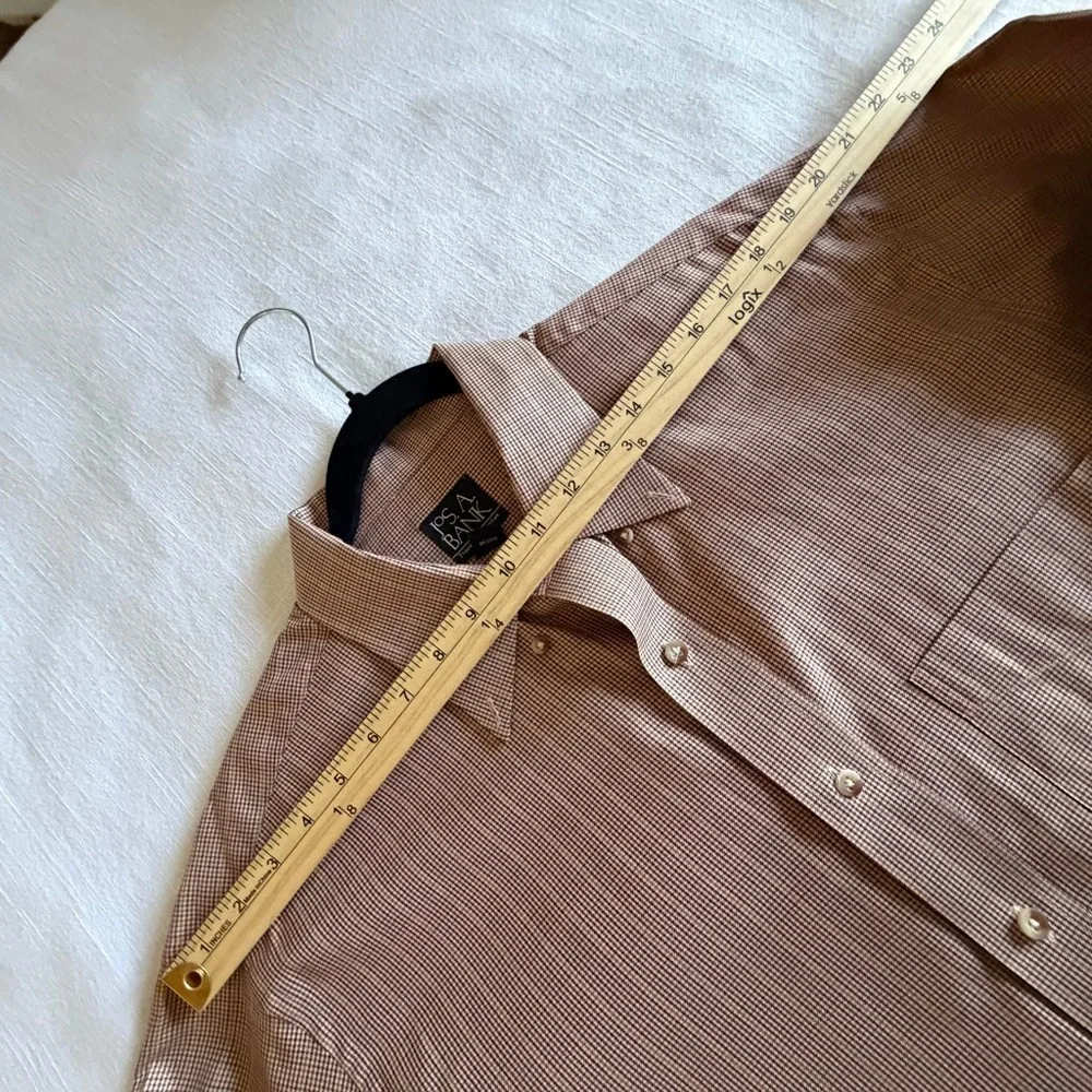 Jos. A. Bank Shirt Mens L Brown Check Traveler's Collection Cotton Casual Office - Picture 6 of 8